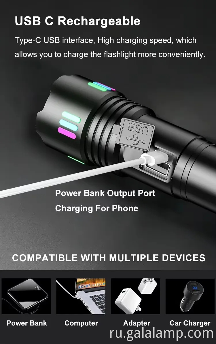 Белый лазерный фонарик, сильное водонепроницаемое освещение, многофункциональная зарядка